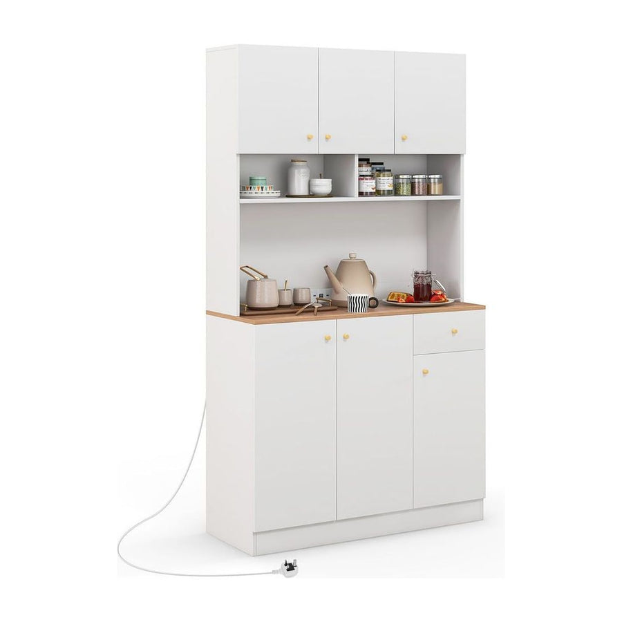 180 cm Tall Pantry Cabinet with Outlets USB Ports-White