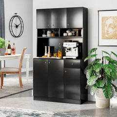 180cm Tall Pantry Cabinet with Outlets and Anti-Tipping Kits-Black
