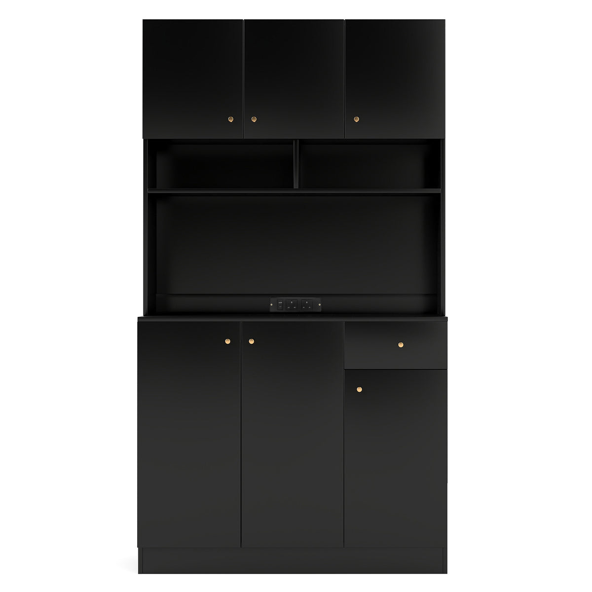 180cm Tall Pantry Cabinet with Outlets and Anti-Tipping Kits-Black