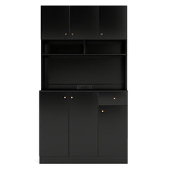 180cm Tall Pantry Cabinet with Outlets and Anti-Tipping Kits-Black