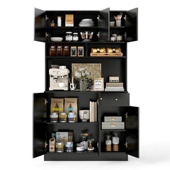 180cm Tall Pantry Cabinet with Outlets and Anti-Tipping Kits-Black