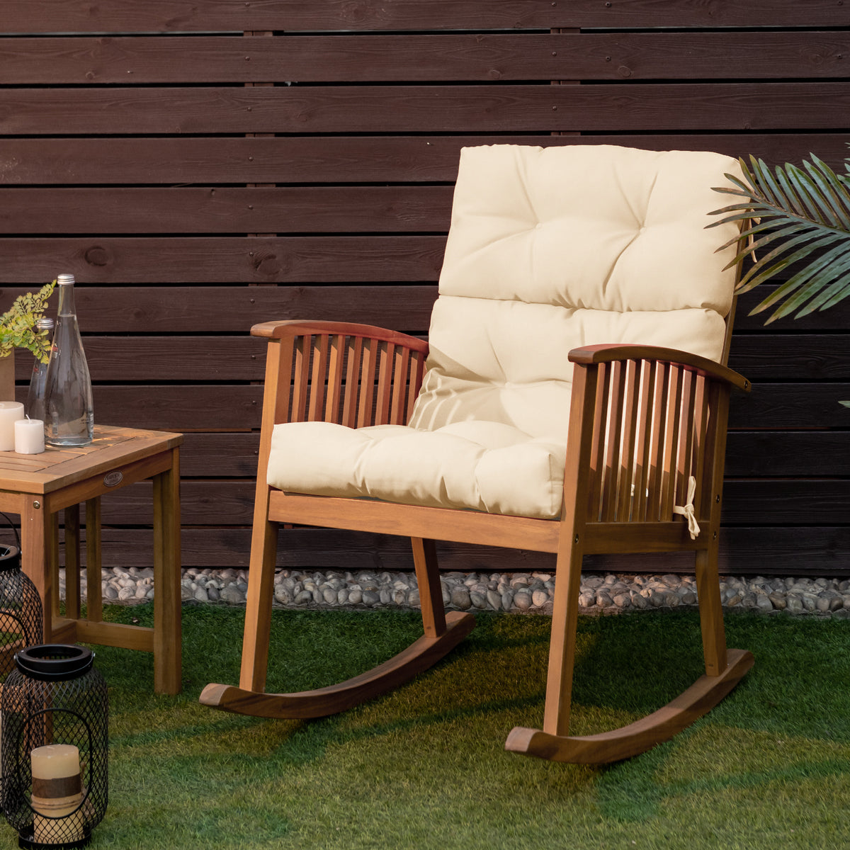 Patio Chair Seat Pads with Non-slip Rope Belts and Sun Protection for Indoor Outdoor Use-Beige