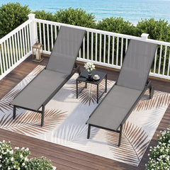 Patio Chaise Lounge Chair with Wheels Outdoor Recliner with 6-Level Adjustable Backrest-Gray