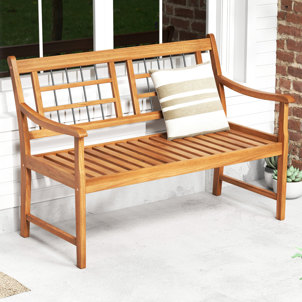 Patio Acacia Wood Bench Wooden 2-Person Outside Chair