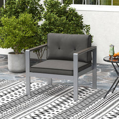 Patio Aluminum Armchair with Cushions Outdoor Sofa Chair-Grey