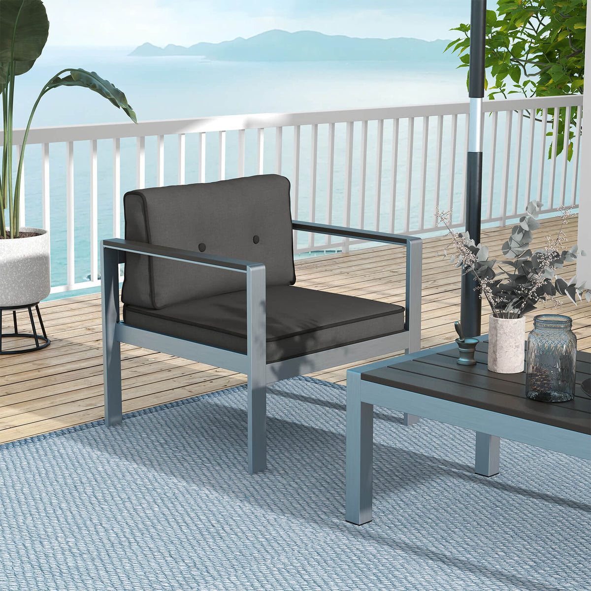 Patio Aluminum Armchair with Cushions Outdoor Sofa Chair-Grey