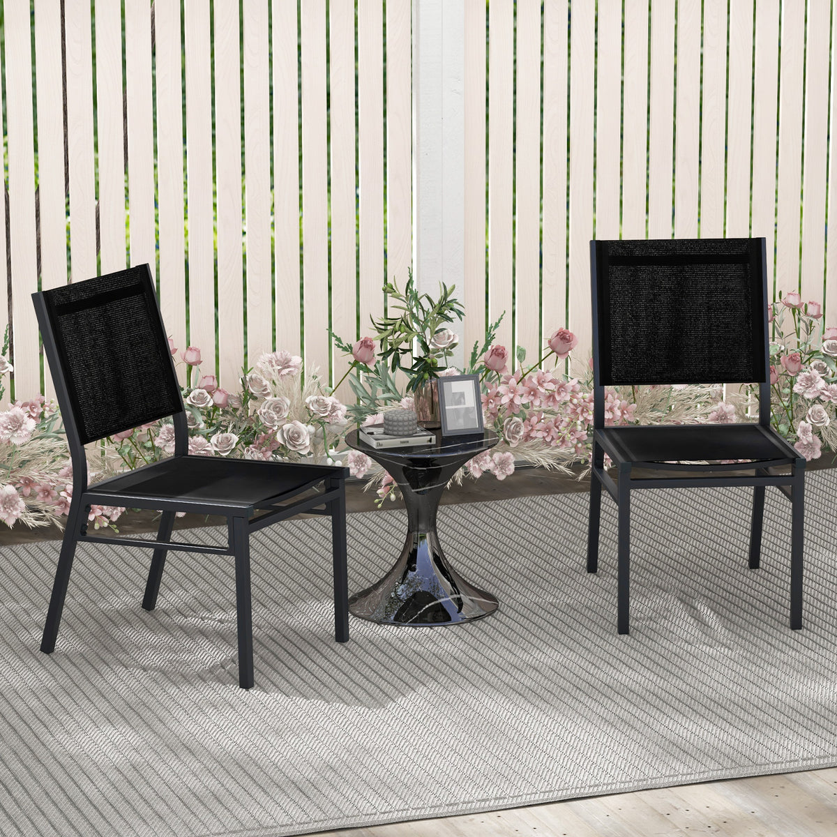 Patio Armless Chair with Breathable Seat and Backrest-1 Piece