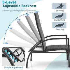 Patio Chaise Lounge with 5-Level Adjustable Backrest-Brown