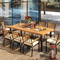 200 x 100cm Large Patio Dining Tablewith Acacia Wood Tabletop and Heavy Duty Metal Legs