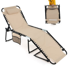 Patio Folding Chaise Lounge Chair Portable Sun Lounger with Adjustable Backrest-Beige