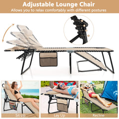Patio Folding Chaise Lounge Chair Portable Sun Lounger with Adjustable Backrest-Beige