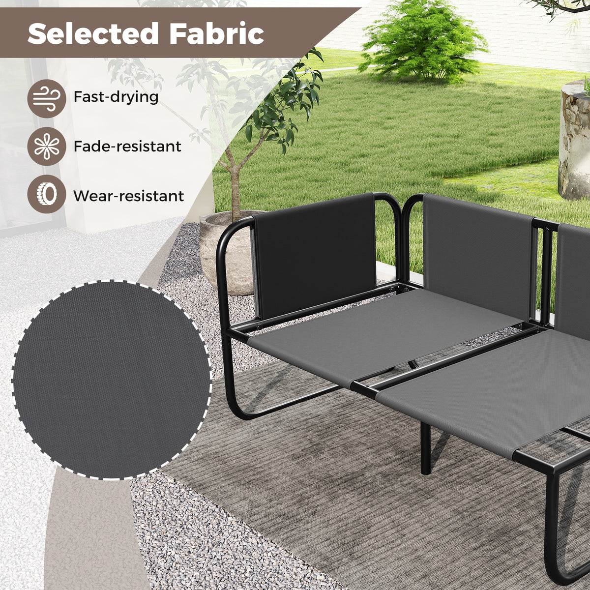 Patio Loveseat Sofa Couch with Removable Pillows and Seat Cushion-Grey