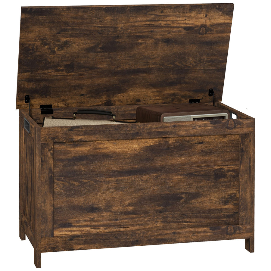 HOMCOM Storage Chest, Modern Storage Trunk with 2 Safety Hinges and Cut-out Handles, Wooden Toy Box for Living Room