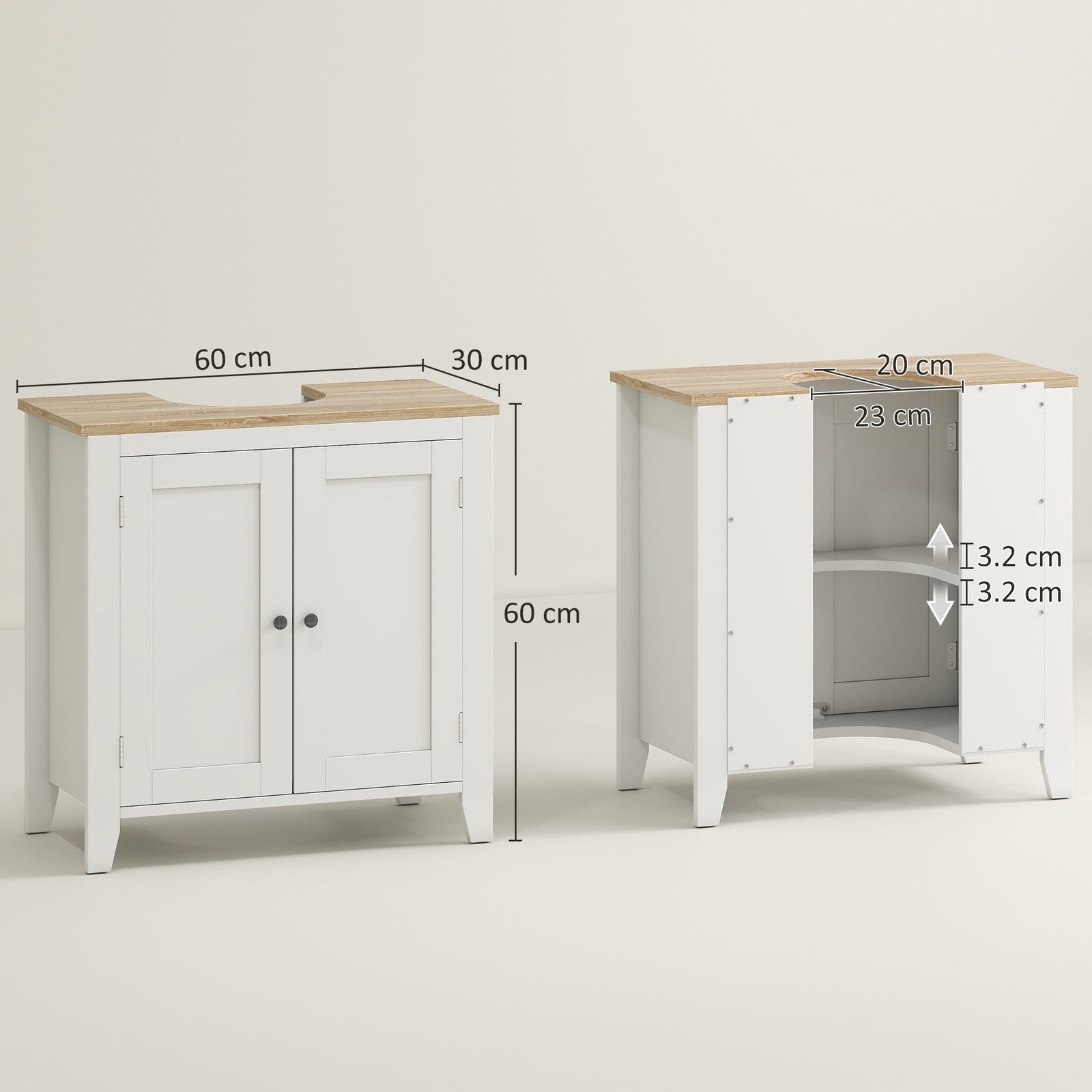 kleankin Under Sink Cabinet, Bathroom Sink Cabinet with 2 Doors, Pedestal Under Sink Design, Freestanding Bathroom Cupboard with Adjustable Shelf, White