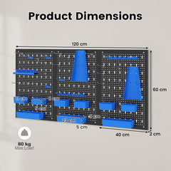 Pegboard Wall 9-Bin Parts Rack Organizer Heavy-Duty Utility Tool Storage Board-Blue