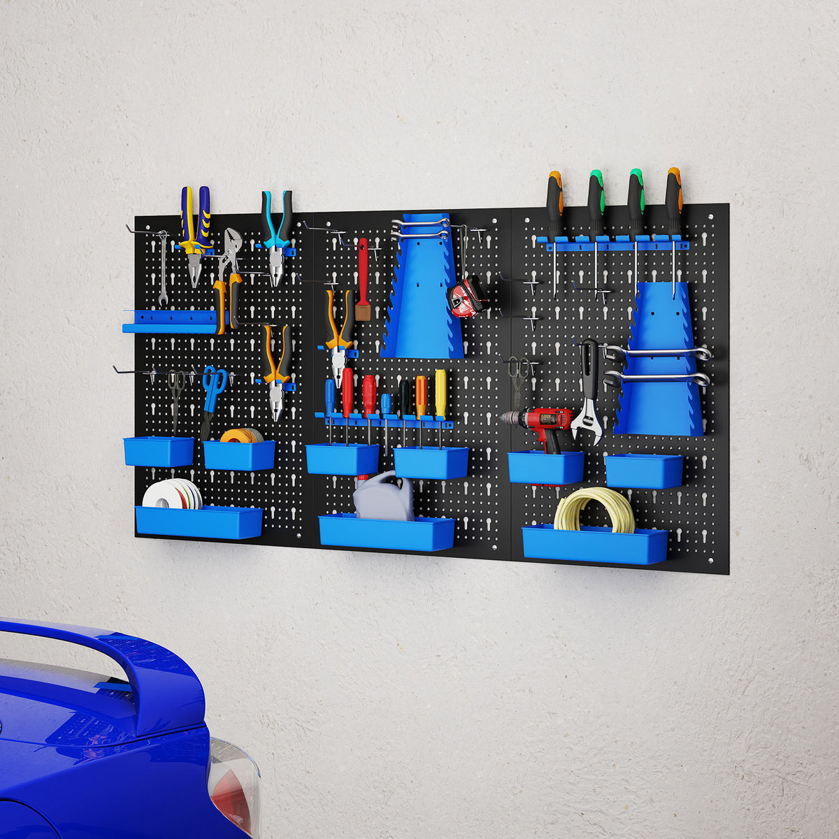 Pegboard Wall 9-Bin Parts Rack Organizer Heavy-Duty Utility Tool Storage Board-Blue