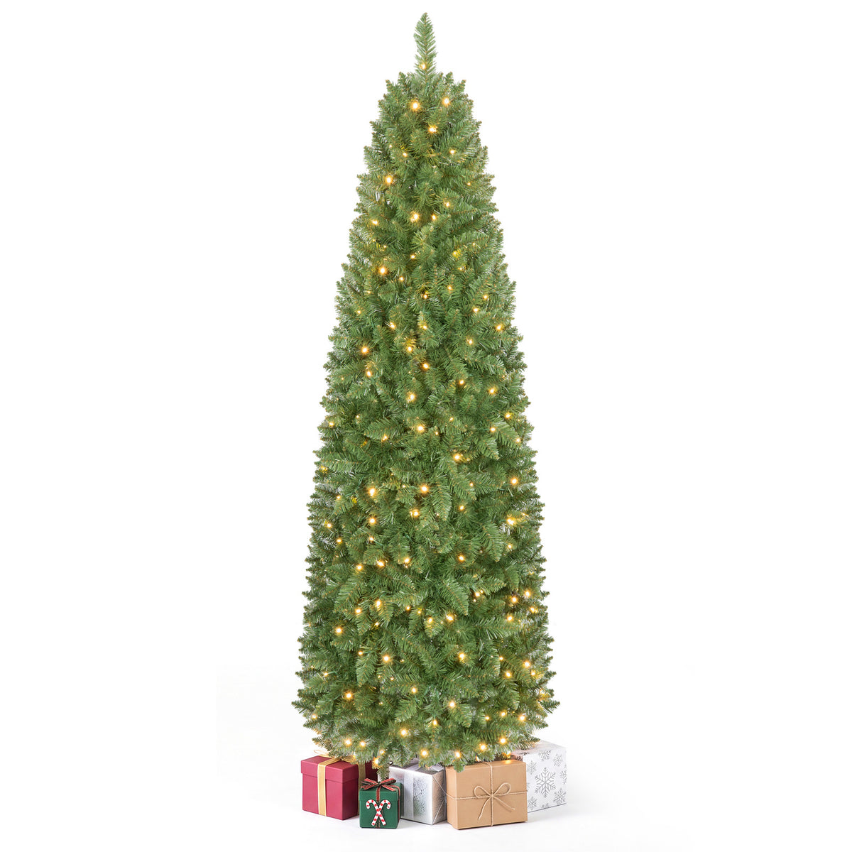 Pencil Christmas Tree with 250 LED Lights and 708 Branch Tips for Holiday