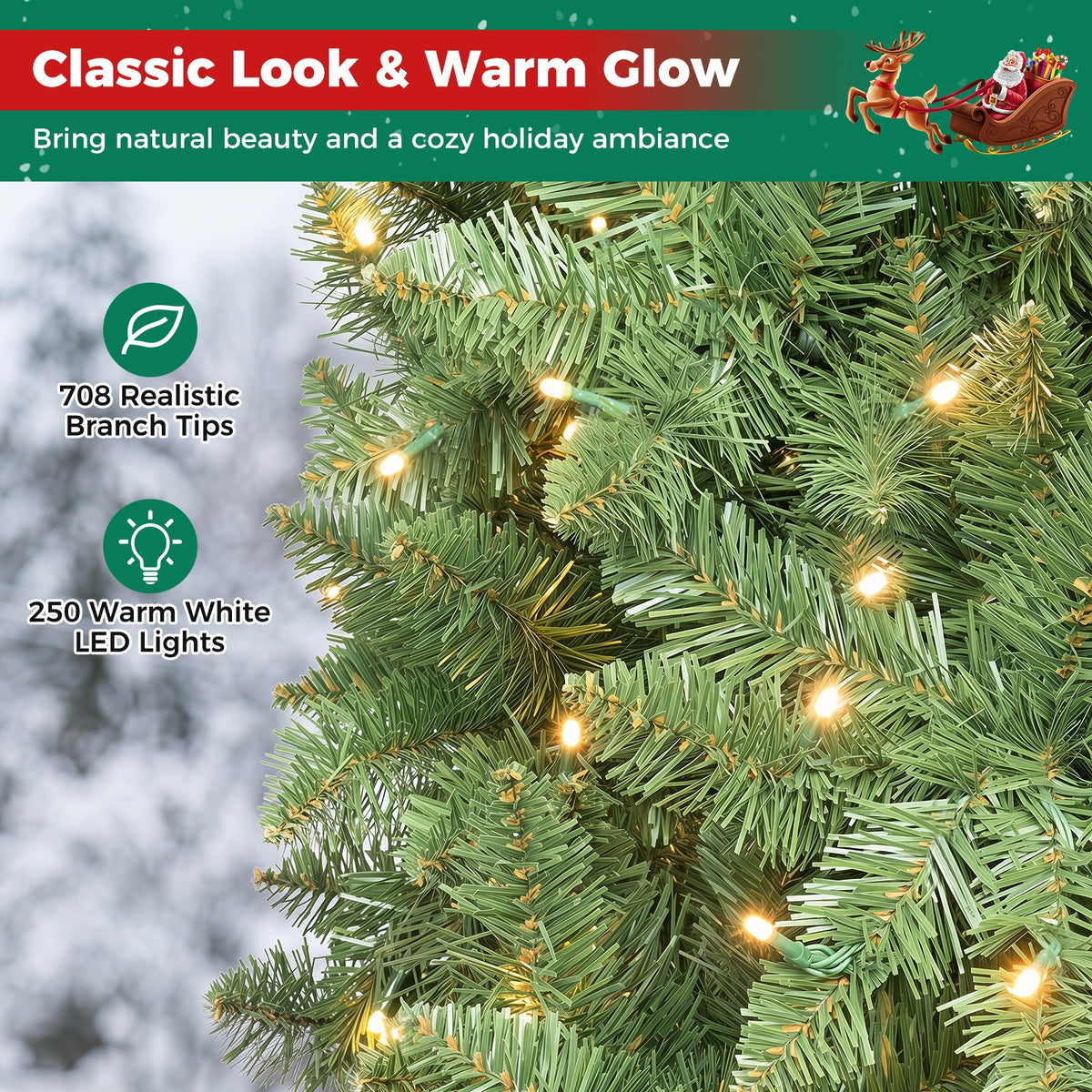 Pencil Christmas Tree with 250 LED Lights and 708 Branch Tips for Holiday