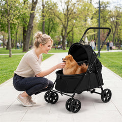 Pet Stroller for Small Medium Dogs with 360° Swivel Front Wheels and One-Step Rear Brake-Black