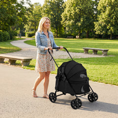 Pet Stroller for Small Medium Dogs with 360° Swivel Front Wheels and One-Step Rear Brake-Black