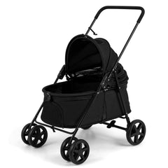 Pet Stroller for Small Medium Dogs with 360° Swivel Front Wheels and One-Step Rear Brake-Black