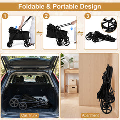 Pet Stroller for Small Medium Dogs with 360° Swivel Front Wheels and One-Step Rear Brake-Black