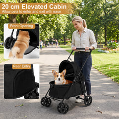 Pet Stroller for Small Medium Dogs with 360° Swivel Front Wheels and One-Step Rear Brake-Black