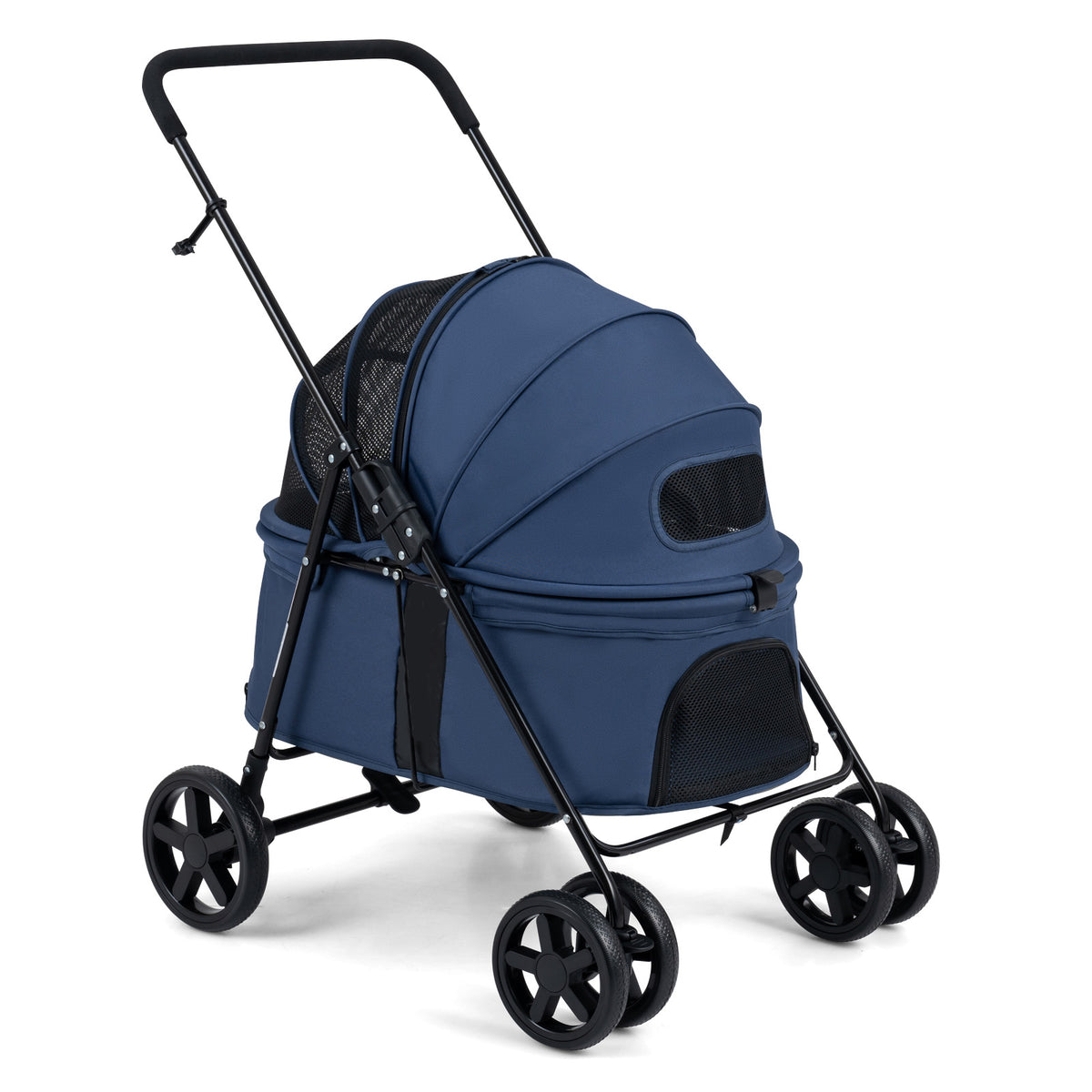 Pet Stroller for Small Medium Dogs with 360° Swivel Front Wheels and One-Step Rear Brake-Navy
