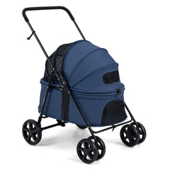 Pet Stroller for Small Medium Dogs with 360° Swivel Front Wheels and One-Step Rear Brake-Navy