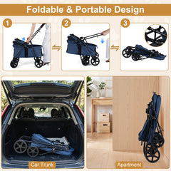 Pet Stroller for Small Medium Dogs with 360° Swivel Front Wheels and One-Step Rear Brake-Navy