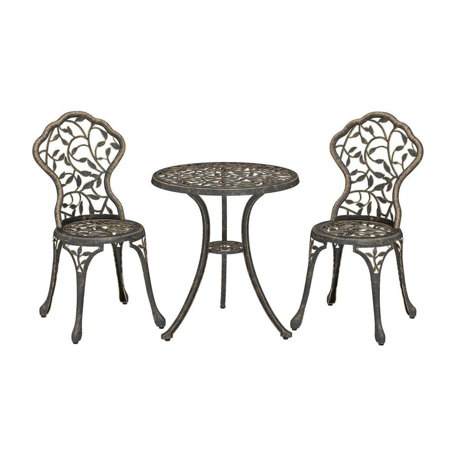 Outsunny 3 Pcs Aluminium Bistro Set Garden Furniture Dining Table Chairs Outdoor Seat Patio Seater Brown