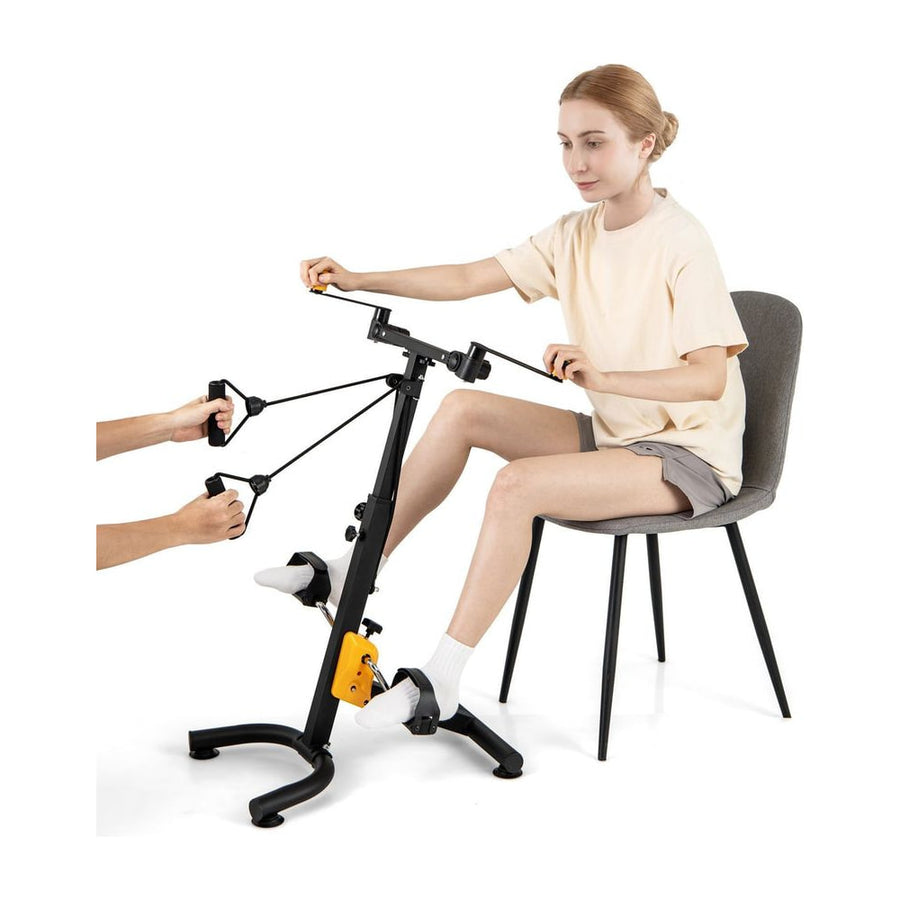 Physical Therapy Exercise Bike with Adjustable Height and Handgrip for Elderly-Yellow