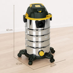 HOMCOM 1400W Vacuum Cleaner, 3-in-1 Wet and Dry Vacuum Cleaner with Blowing Mode and 30L Stainless Steel Tank, Silver Tone