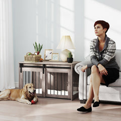 PawHut 98cm Dog Crate Furniture with Removable Cushion for Large Dogs - Brown