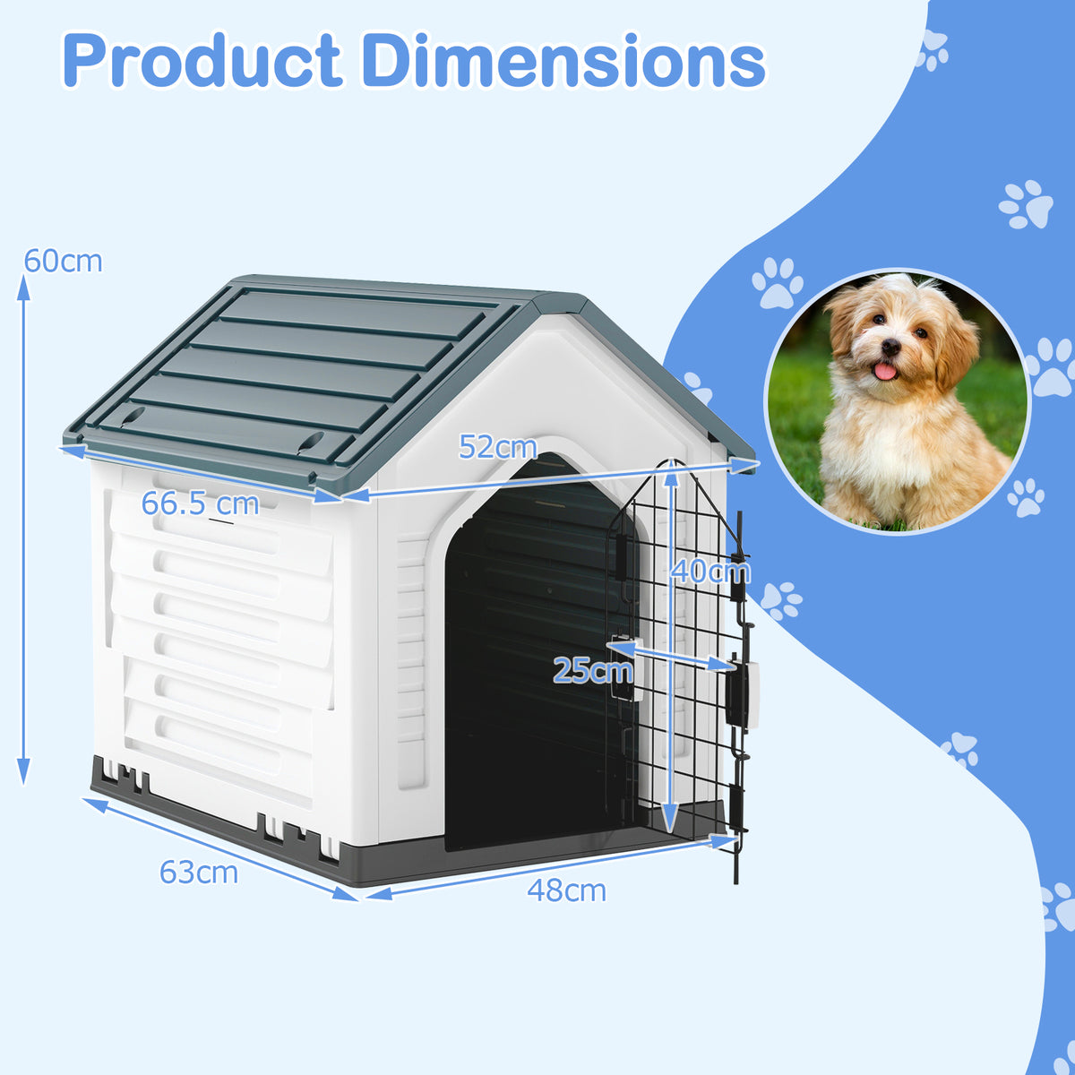 Plastic Dog House with Metal Lockable Door and Air Vents-Grey