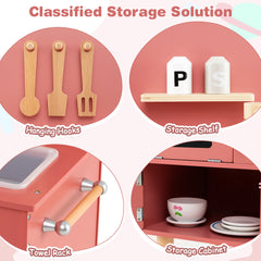 Play Kitchen for Kids Wooden Kitchen Playset with Stoves Faucet-Pink
