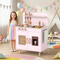 Play Kitchen for Kids with Realistic Ice Maker and Stove Cooking Toy Kitchen-Pink