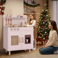 Play Kitchen for Kids with Realistic Ice Maker and Stove Cooking Toy Kitchen-Pink