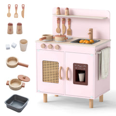 Play Kitchen for Kids with Realistic Ice Maker and Stove Cooking Toy Kitchen-Pink