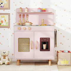Play Kitchen for Kids with Realistic Ice Maker and Stove Cooking Toy Kitchen-Pink
