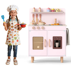 Play Kitchen for Kids with Realistic Ice Maker and Stove Cooking Toy Kitchen-Pink