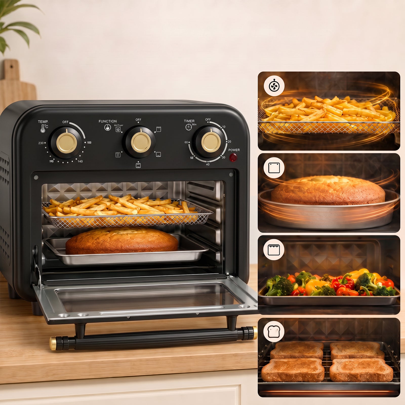 HOMCOM Air Fryer Toaster Oven, Convection Countertop Oven, with Adjustable Temperature and Timer, 12 L, Black