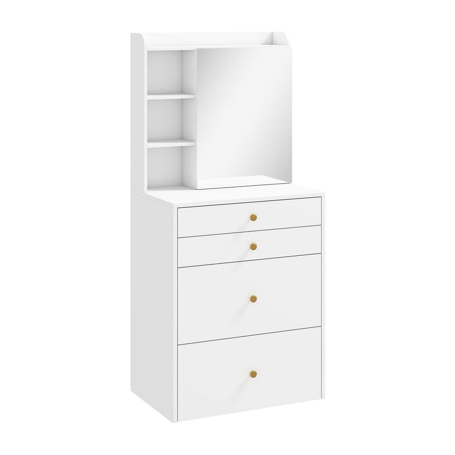 HOMCOM Dressing Table with Mirror and Mobile Storage Stool, Compact Vanity Table with Cabinet, Drawers, Open Shelves, White
