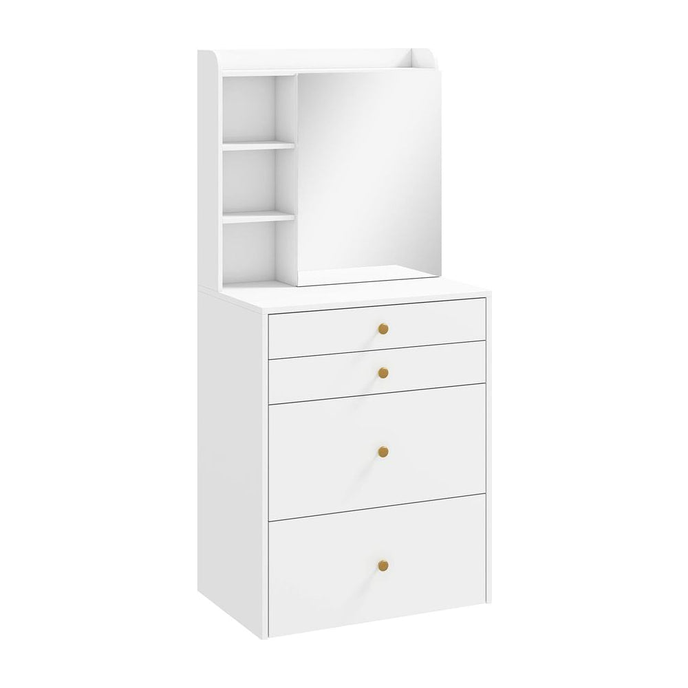 HOMCOM Dressing Table with Mirror and Mobile Storage Stool, Compact Vanity Table with Cabinet, Drawers, Open Shelves, White