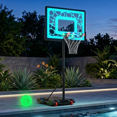 Pool Basketball Hoop with LED 8-Height Adjustable Swimming Pool Basketball