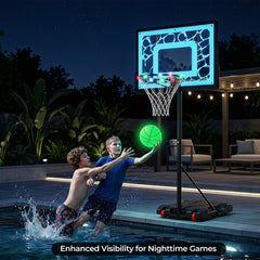 Pool Basketball Hoop with LED 8-Height Adjustable Swimming Pool Basketball