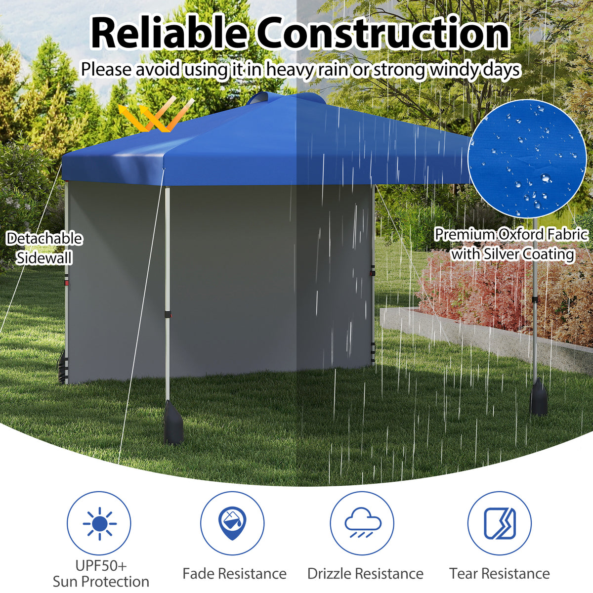 3 x 3 m Pop up Canopy Tent with 1 Sidewall Wheeled Bag-Blue