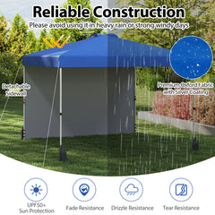 3 x 3 m Pop up Canopy Tent with 1 Sidewall Wheeled Bag-Blue