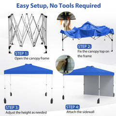 3 x 3 m Pop up Canopy Tent with 1 Sidewall Wheeled Bag-Blue
