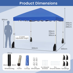 300 x 300 cm Pop up Canopy Tent with Wheeled Bag-Blue